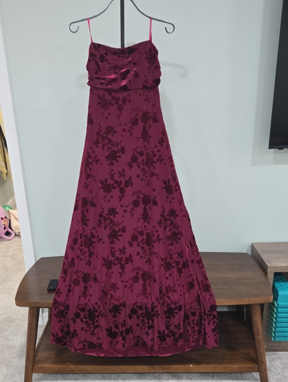 Trixxi Burgundy Floral Velvet Burnout Maxi Dress